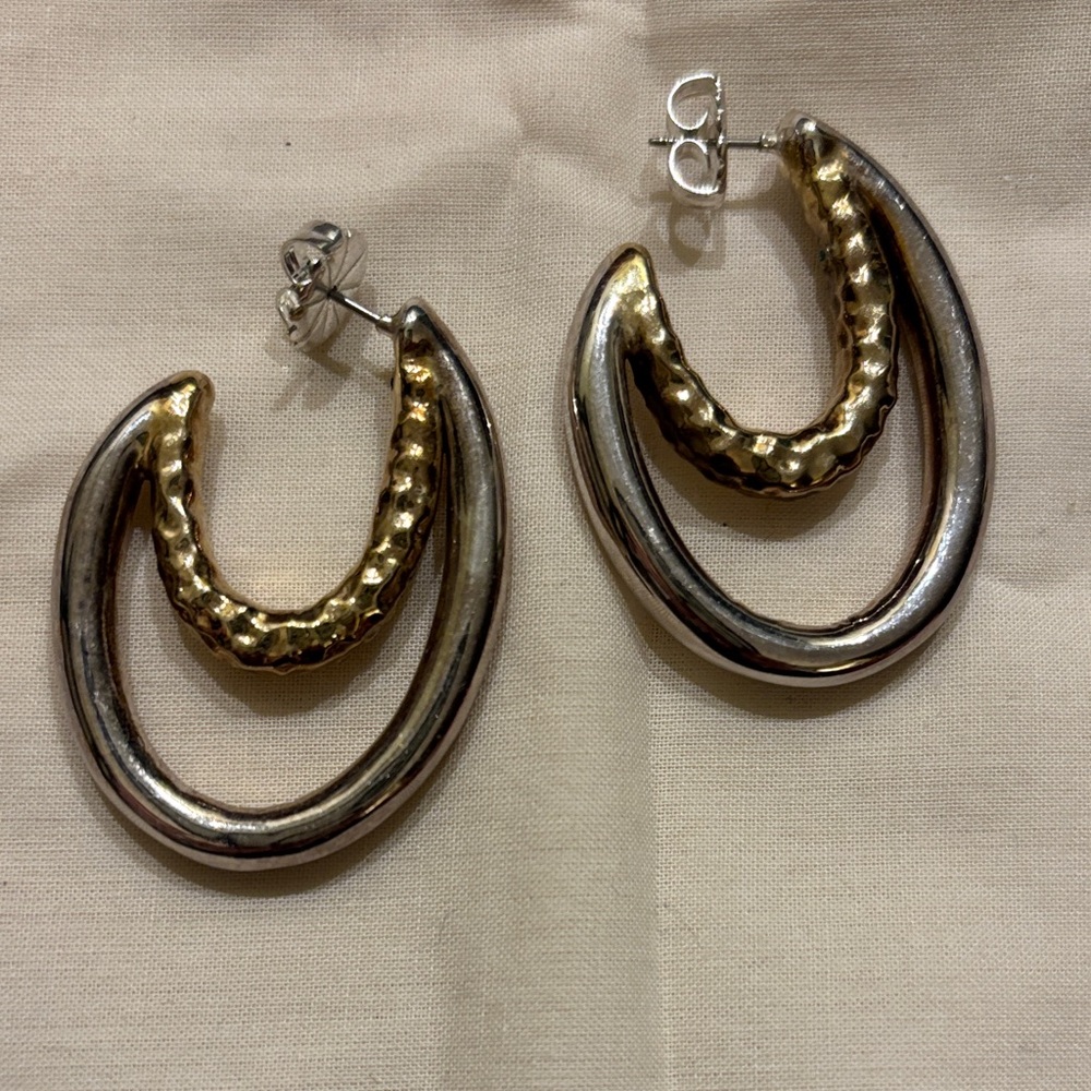 Gold tone and Sterling Silver Hoop Earrings